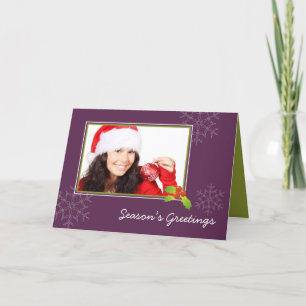 Tarjeta Festiva Fiesta de Navidades de fotos morados y huecos pleg