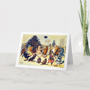 Tarjeta Festiva Fiesta de Navidades de gato, Louis Wain