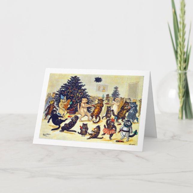 Tarjeta Festiva Fiesta de Navidades de gato, Louis Wain (Anverso)