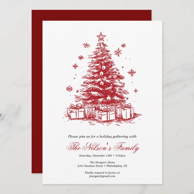 Tarjeta Festiva Fiesta de Navidades de Holiday Holly (Anverso / Reverso)