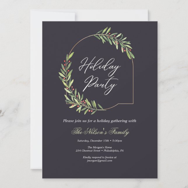 Tarjeta Festiva Fiesta de Navidades de Holiday Holly (Anverso)