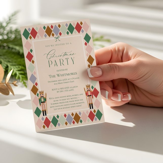 Tarjeta Festiva Fiesta de Navidades de la Cinta de Cinta de Bow de (Modern Nutcracker Bow Ribbon Christmas Party Holiday Card)