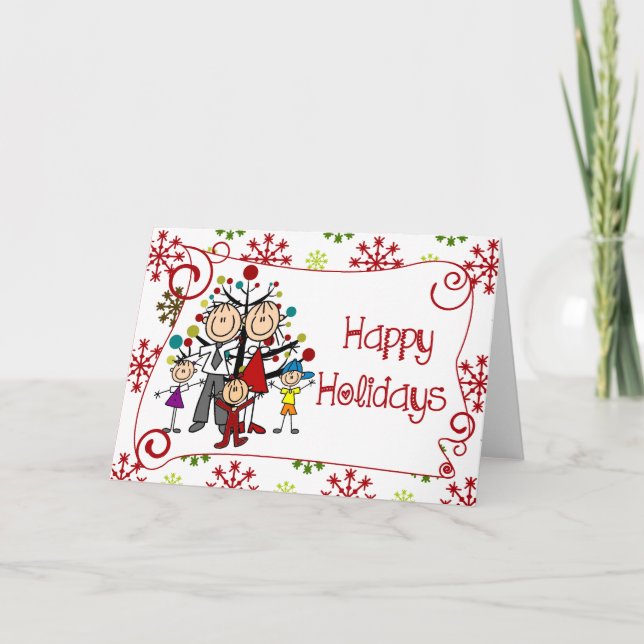 Tarjeta Festiva Fiesta de Navidades de la familia de figuras de pa (Anverso)