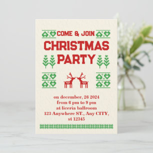 Tarjeta Festiva Fiesta de Navidades de Pixel Moderno Rojo y Verde