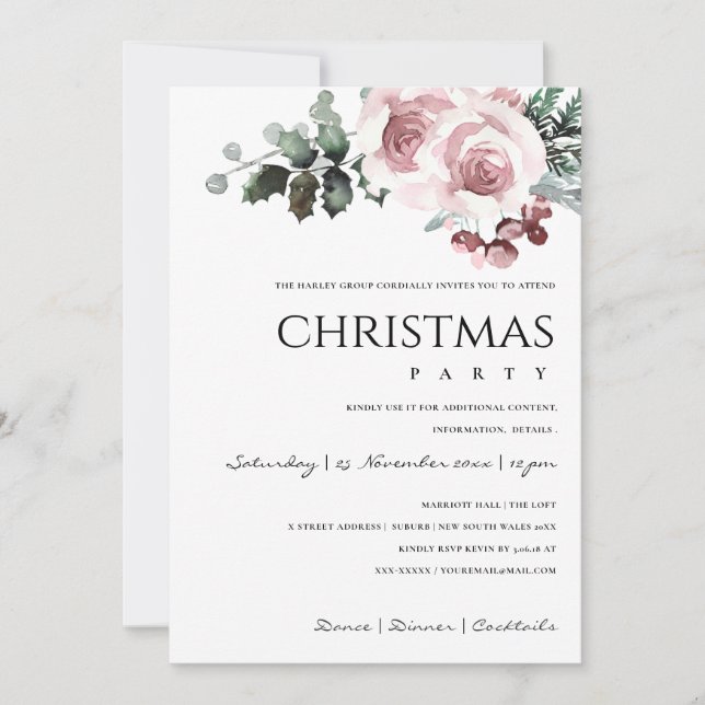 TARJETA FESTIVA FIESTA DE NAVIDADES DE SOFT RUBOR PINK ROSE HOLLY  (Anverso)