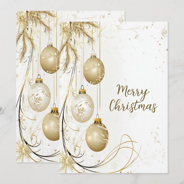 Tarjeta Festiva Fiesta de Navidades del Ornamento de Oro Elegante (Anverso / Reverso)