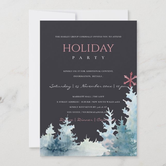 TARJETA FESTIVA FIESTA DE NAVIDADES FORESTALES DE ÁRBOL NEGRO AQUA (Anverso)