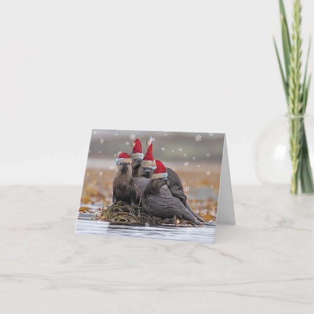 Tarjeta Festiva Fiesta de Navidades Otter (Anverso)