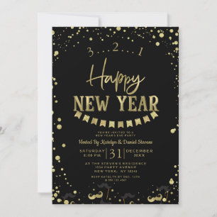 Tarjeta Festiva Fiesta de Nochevieja de Confetti Negro y Relieve m
