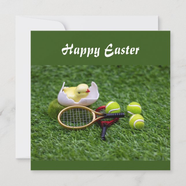 Tarjeta Festiva Fiesta de Pascua de Tenis con raquetas y pelotas (Anverso)