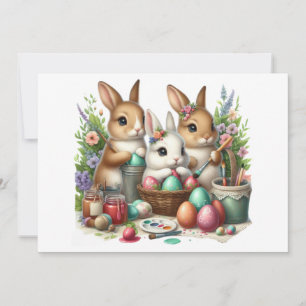 Tarjeta Festiva Fiesta de pintura Cute, Conejo de Pascua/Primavera