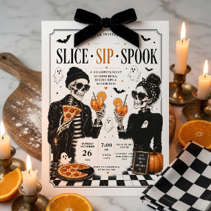 Tarjeta Festiva Fiesta de Pizza de Halloween Slice Sip Spook 