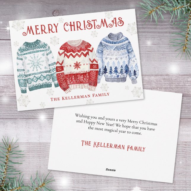 Tarjeta Festiva Fiesta de Suéteres Feos Navideños (Festive Ugly Sweater Merry Christmas Holiday Card)