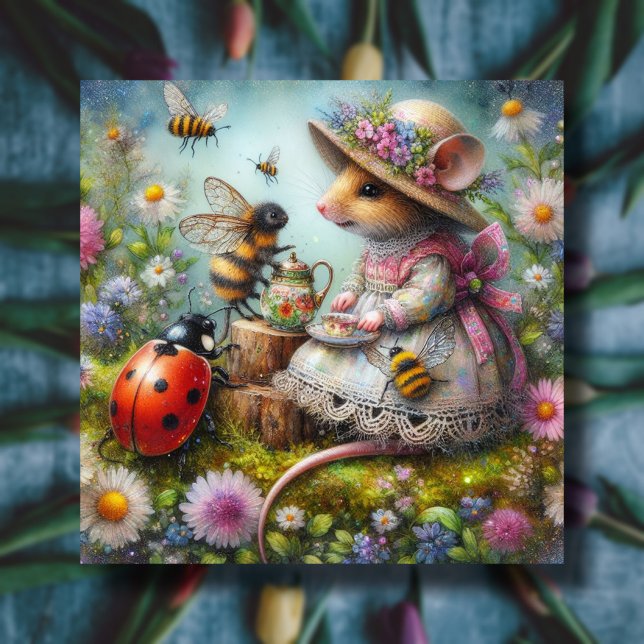 Tarjeta Festiva Fiesta de té de Pascua Abejas de ratón ricas (Subido por el creador)