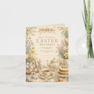 Tarjeta Festiva Fiesta de té de Pascua, Celebración floral vintage