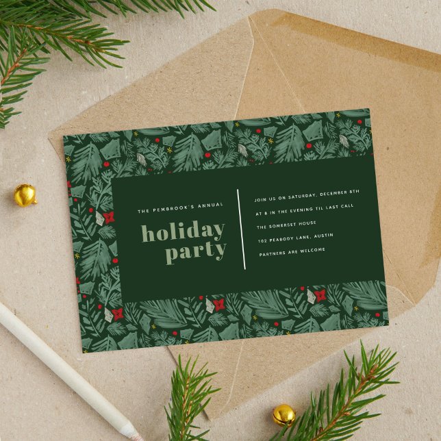 Tarjeta Festiva Fiesta de vacaciones botánicas verde moderno (Green Modern Festive Botanical Holiday Party)