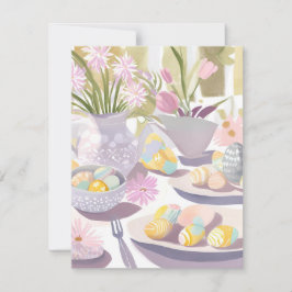 Tarjeta Festiva Fiesta del té de acuarela floral de huevo de Pascu