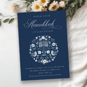 Tarjeta Festiva Fiesta floral Hanukkah Blue de la Marina