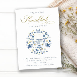 Tarjeta Festiva Fiesta floral Hanukkah Blue de la Marina