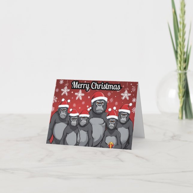 Tarjeta Festiva Fiesta Navidades de Gorillas (Anverso)