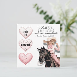 Tarjeta Festiva Fiesta Retro de Galentine's Day de Vaquera Rosa