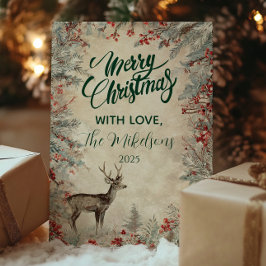 Tarjeta Festiva Fiesta Rústico de Navidades de Deer Pine Berry