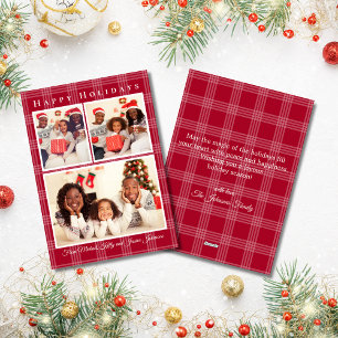 Tarjeta Festiva fiestas felices 3 fotos collage búfalo rojo plaid
