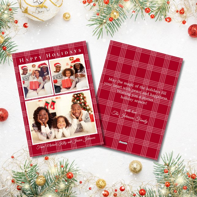 Tarjeta Festiva fiestas felices 3 fotos collage búfalo rojo plaid (Subido por el creador)