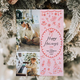 Tarjeta Festiva Fiestas felices de la mano roja rosada y espeluzna