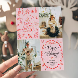 Tarjeta Festiva Fiestas felices de mano roja retro 2 foto