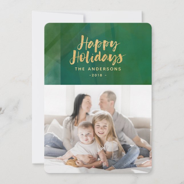Tarjeta Festiva Fiestas felices metálicas de oro (Anverso)