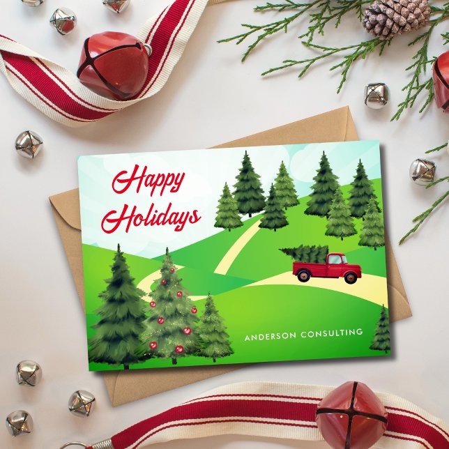 Tarjeta Festiva Fiestas felices rusticas del árbol de camiones roj (Subido por el creador)
