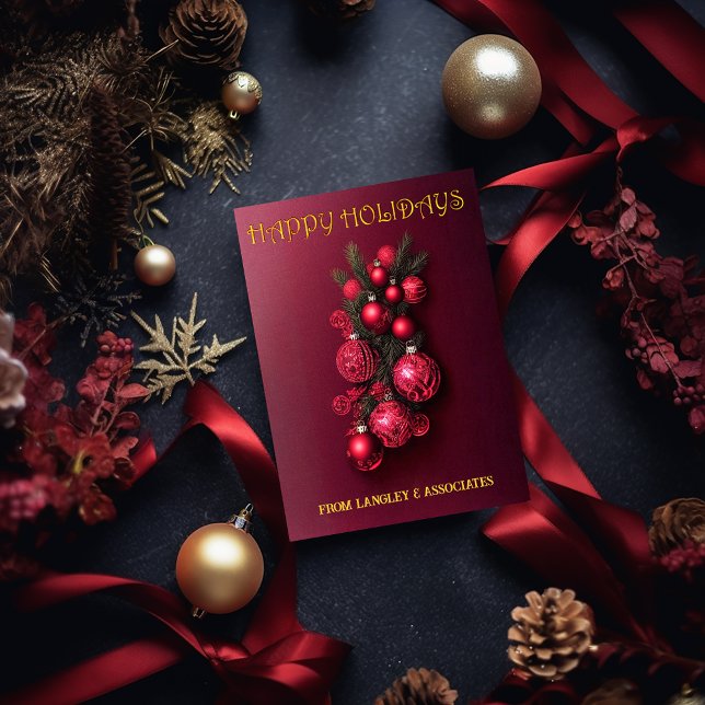 Tarjeta Festiva Fiestas felices tradicionales de burdeos rojos y d (Elegant Burgundy Red and God Swag Happy Holidays Christmas Card)