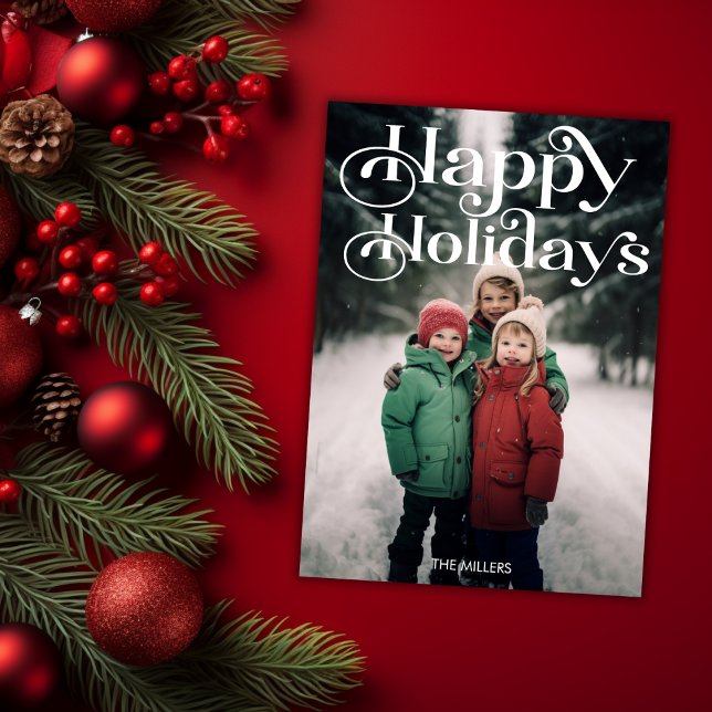 Tarjeta Festiva Fiestas Felices Tradicionales Minimal 1 Foto Elega (Traditional Happy Holidays Minimal 1 Photo Elegant Holiday Card)