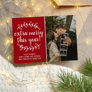 Tarjeta Festiva Fiestas Navideñas Extra Alegres Foto de Embarazo