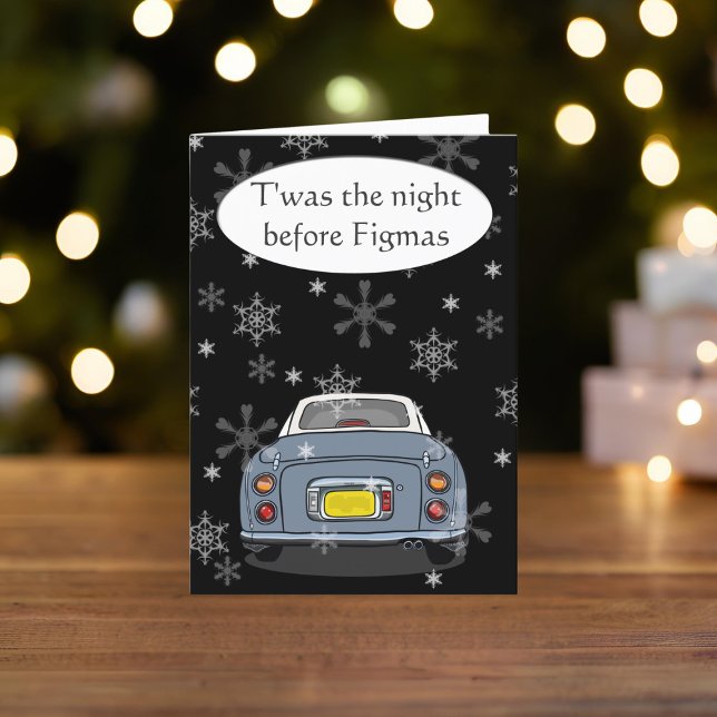 Tarjeta Festiva Figarras Figmas Lapis Figaro Navidades de coches (Happy Fig-mas! A fun figgy themed christmas card to send to your car! (or your figgy loving friends))