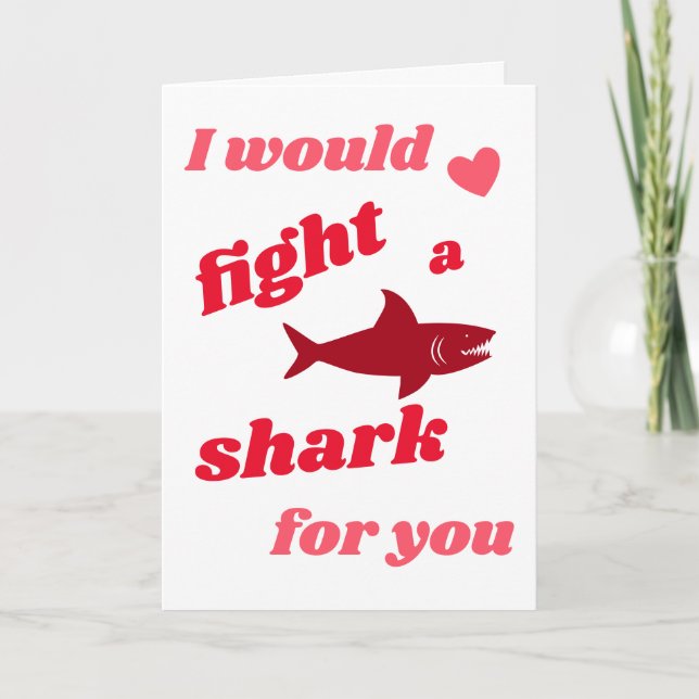 Tarjeta Festiva Fight Shark Love Red Pink Valentine Day (Anverso)