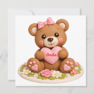 Tarjeta Festiva Figurita de osito de peluche con corazón de nombre