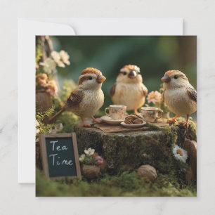 Tarjeta Festiva Figuritas de pájaros en miniatura que tienen una f