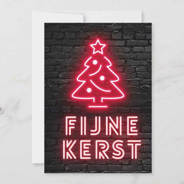 Tarjeta Festiva Fijne Kerst Rood Neon Kerstmis Xmas (Anverso)
