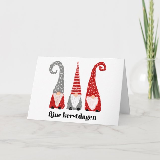 Tarjeta Festiva Fijne Kerstdagen Drie Kabouters Xmas (Anverso)