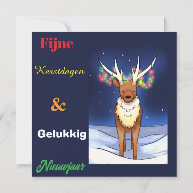 Tarjeta Festiva Fijne kerstdagen, Reindeer , rendier, Rudolf (Anverso)