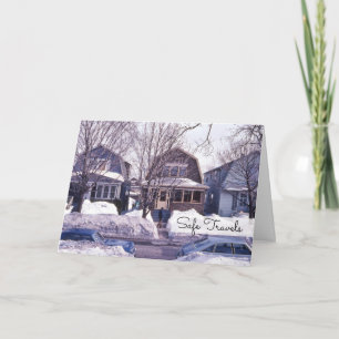 Tarjeta Festiva Fila de casas de automóviles de nieve de invierno