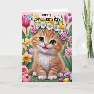 Tarjeta Festiva Fila y gato blanco para la madre Mascota en el día