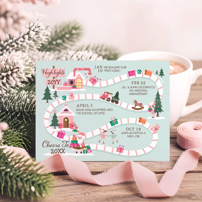 Tarjeta Festiva Fin de año resalta el taller de elfo rosado del po (Year End Highlights North Pole Pink Elf Workshop Holiday Card)