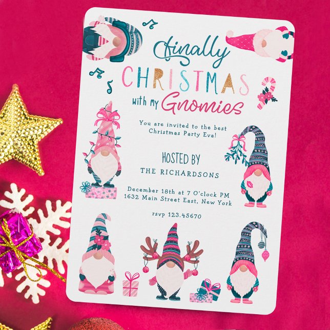 Tarjeta Festiva Finalmente Navidades con mi Fiesta de Navidades Gn (Finally Christmas With My Gnomies Christmas Party Holiday Card)