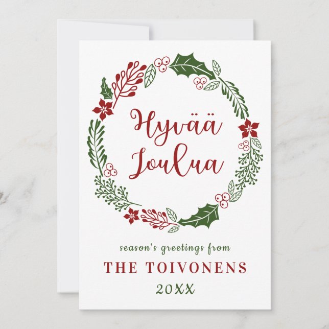 Tarjeta Festiva Finnish Merry Christmas, personalizado (Anverso)