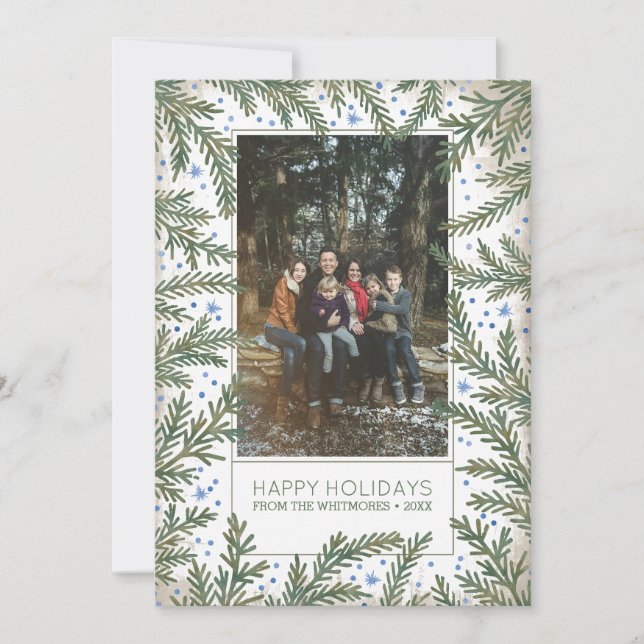 Tarjeta Festiva Fir Branches Happy Holidays Photo (Anverso)