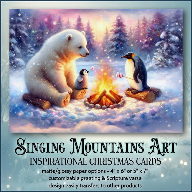 Tarjeta Festiva Fireside Faith Polar Bear Pingüino Navidades (Subido por el creador)