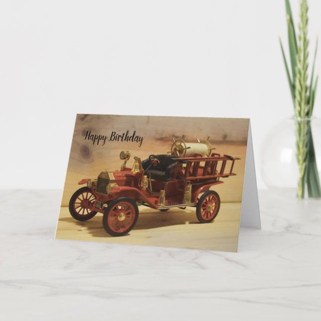Tarjeta Festiva Firetruck de 1914 rojos (Anverso)